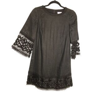 $345 Miguelina Linen lace Trim Dress XS quiet luxury old money party natural fib